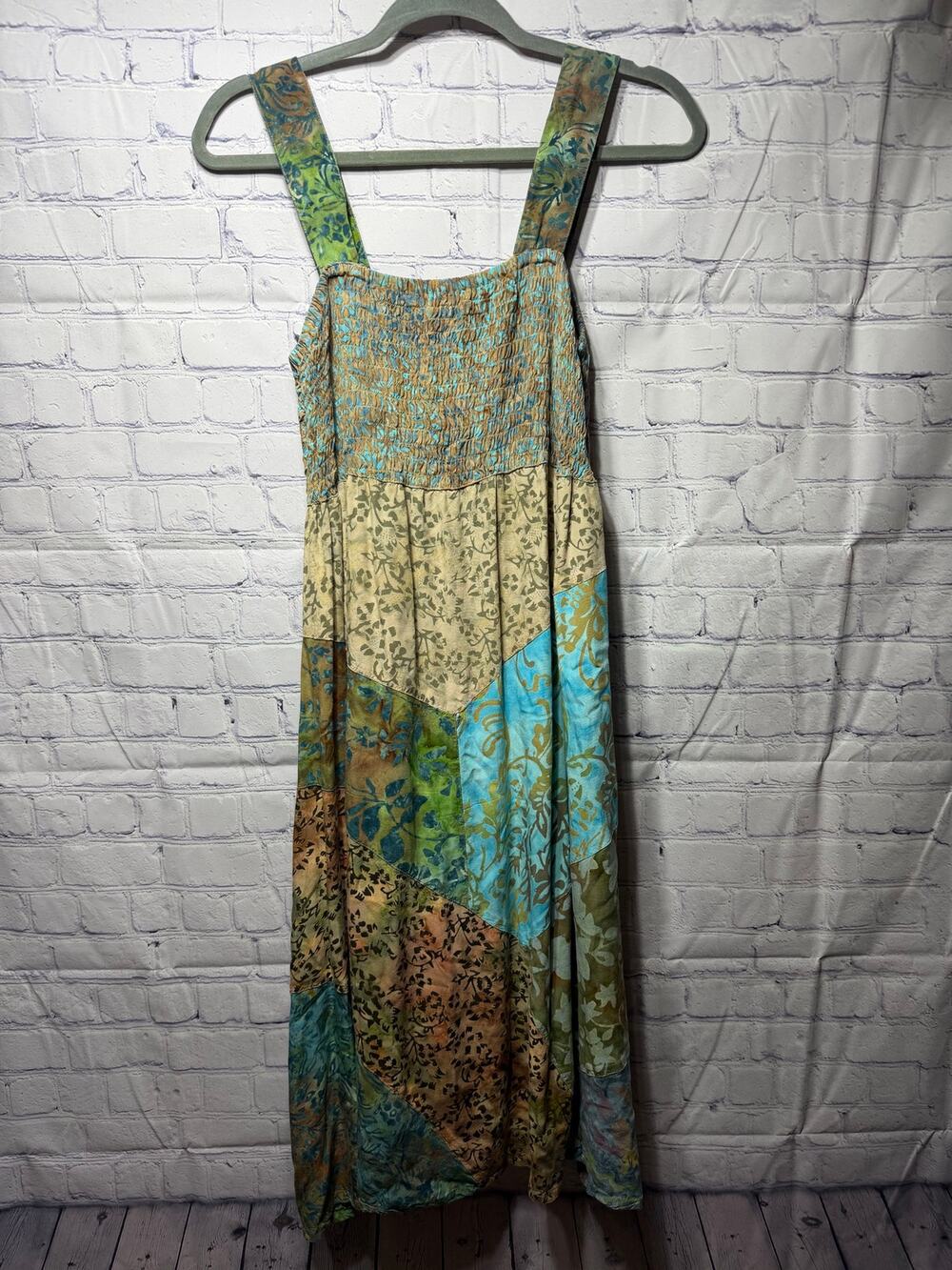 Santiki VTG Patchwork Tank Dress Smocked Sz M Boho Whimsigoth Fairy Grunge